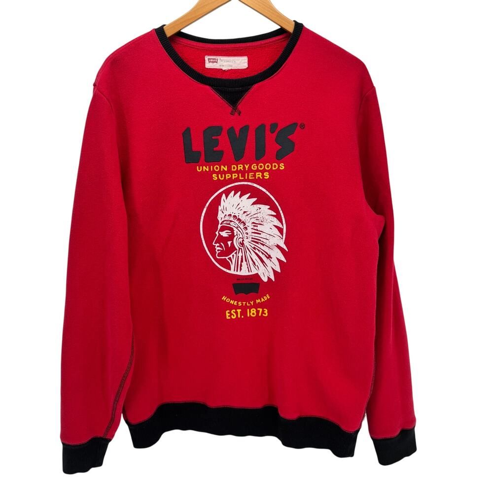 Levi's Sweatshirt‎ Mens XL Red Black Pullover Throwback Native American Logo